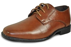 bravo! Boy Dress Shoe King Lace-up Oxford Plain Toe or Cap Toe Leather Sock for School Uniform Formal Event Size from Toddler to Youth Black Brown Cognac