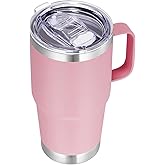 VEGOND 20 oz Tumbler with Handle Lid and Straw, Stainless Steel Insulated Travel Coffee Mug Spill Proof Double Wall Metal Tumbler Cup Keeps Drink Hot and Cold, Pink 1 Pack