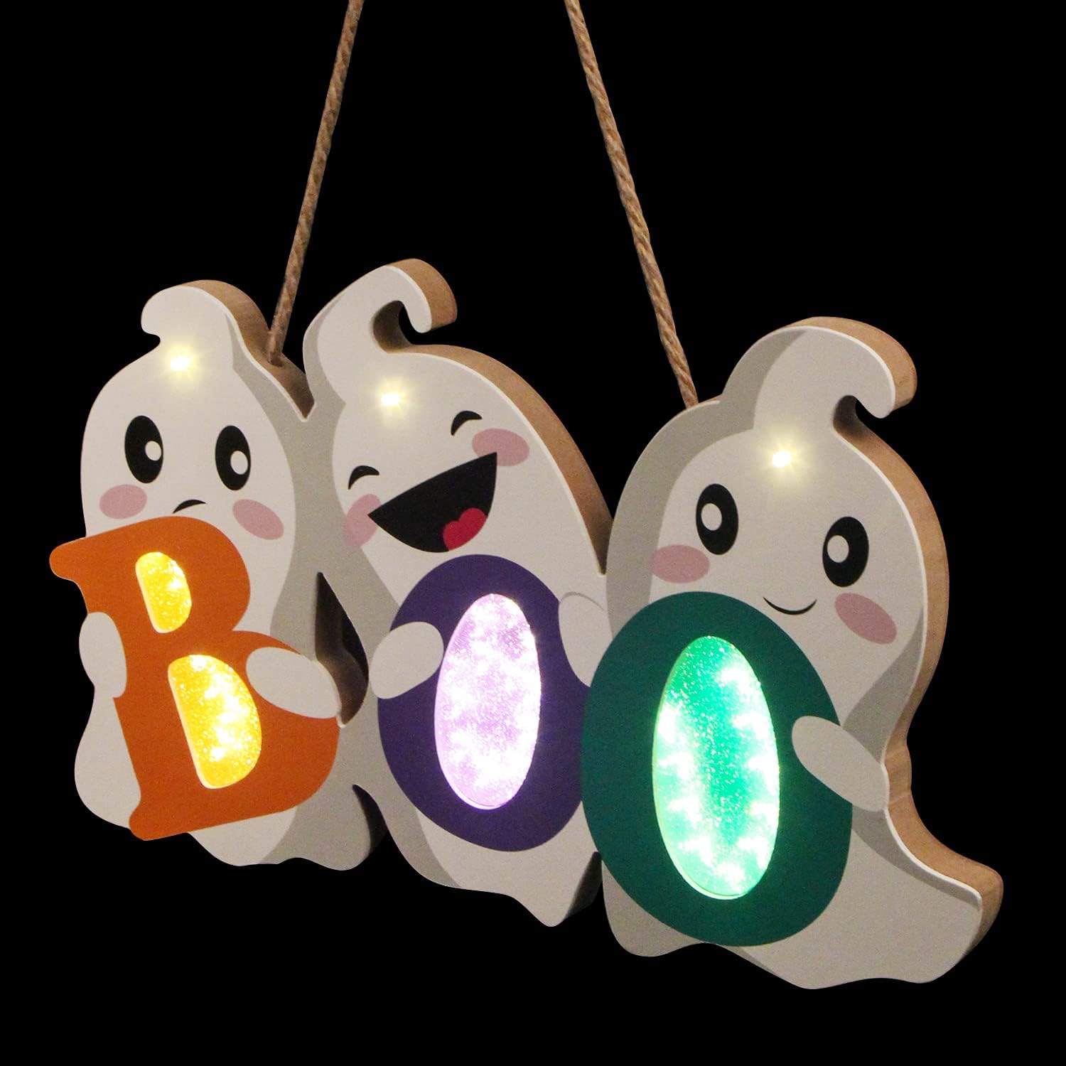 Yard Signs - FINGOOO Halloween Door Decor Hanging Sign,BOO Ghost Halloween Door Hanger with Light for Front Door Decorations Outdoor