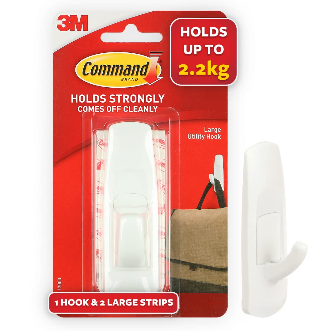 Command 17003 Water-Resistant Adhesive Refill Strips,2, 4, Re-Hang Medium and Large Bath Caddies Hardware, White, 1 Hook