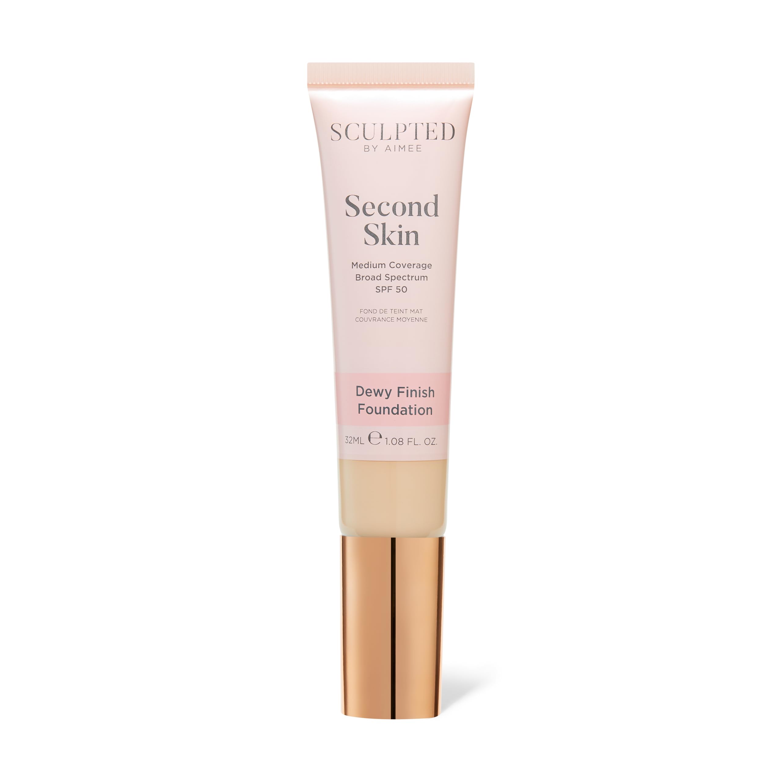 Second Skin Dewy Liquid Face Foundation from Sculpted by Aimee - 32ml Buildable, Medium Coverage Foundation with Dewy Finish, Hyaluronic Acid, Collagen Boosting Formula, SPF 50, (Fair Golden 2.75)