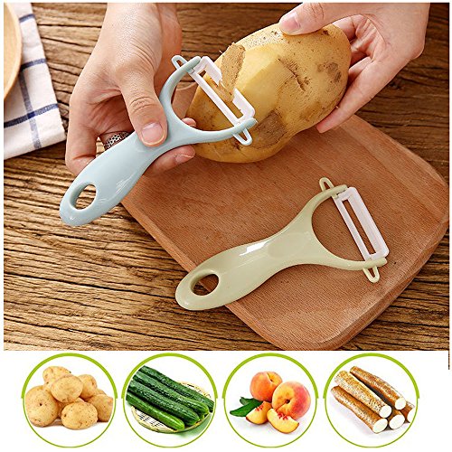 Elaco 3Pcs Fruit Peeler, Creative Stainless Steel Ceramics Fruit Peeler Parer Cutter Kitchen Tool Helper (Green,Yellow,Pink) - Thumbnail 5