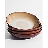 Pokini Ceramic 32 Oz Pasta Bowls, 8.75 Inch Reactive Glaze Pasta Bowl Set of 4, Microwave & Dishwasher Safe, Large Wide Serving Bowls for Salad, Dessert, Soup, Fruit, Brown and Yellow