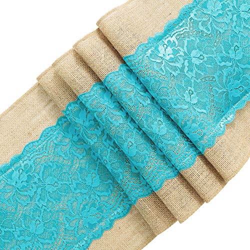 ARKSU Turquoise Burlap Table Runner,12 by 72 inch No-fray Jute Hessian Vintage Rustic Natural Wedding Christmas Country Outdoor Decor - Thumbnail 7