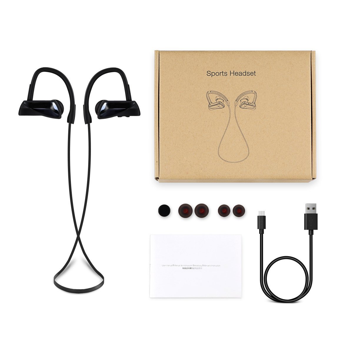 LEVREA Wireless Bluetooth Headphones Waterproof IPX7, Rechargeable HiFi Stereo Earbud Earphones with Mic, Working More Than 6 Hours