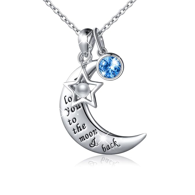 DAOCHONG Paar 925 Sterling Silber Ich Liebe Dich bis zum Mond und zurück Halbmond Halskette mit Zirkonia Perle und Stern Anhä