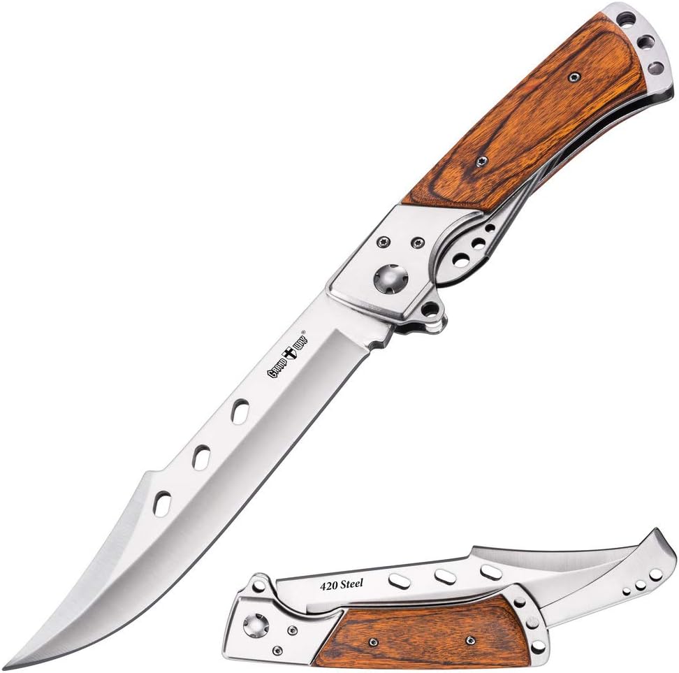 Grand Way Hunting Folding Knife with Rosewood Handle - Tactical EDC Pocket Knife - Foldable Long Blade Pocket Knife - Big Blade Folding Knife 4172 K