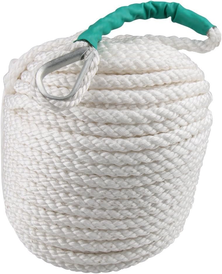 Bang4buck 1/2" 100' Boat Line Rope, Three Strand Dockline Braided Anchor Line/Sailboat/Sled Line with Thimble and 5850LB Breaking Strain- Heavy Duty
