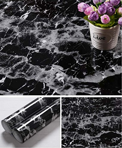 Faux Black Marble Contact Paper Self Adhesive Film Vinyl Granite Shelf Liner for Covering Counter Top Kitchen Cabinet (24  x78.7  )