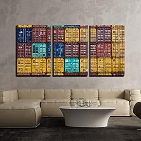 3 Piece Canvas Wall Art - Export Container - Modern Home Art Stretched and Framed Ready to Hang - 16"x24"x3 Panels