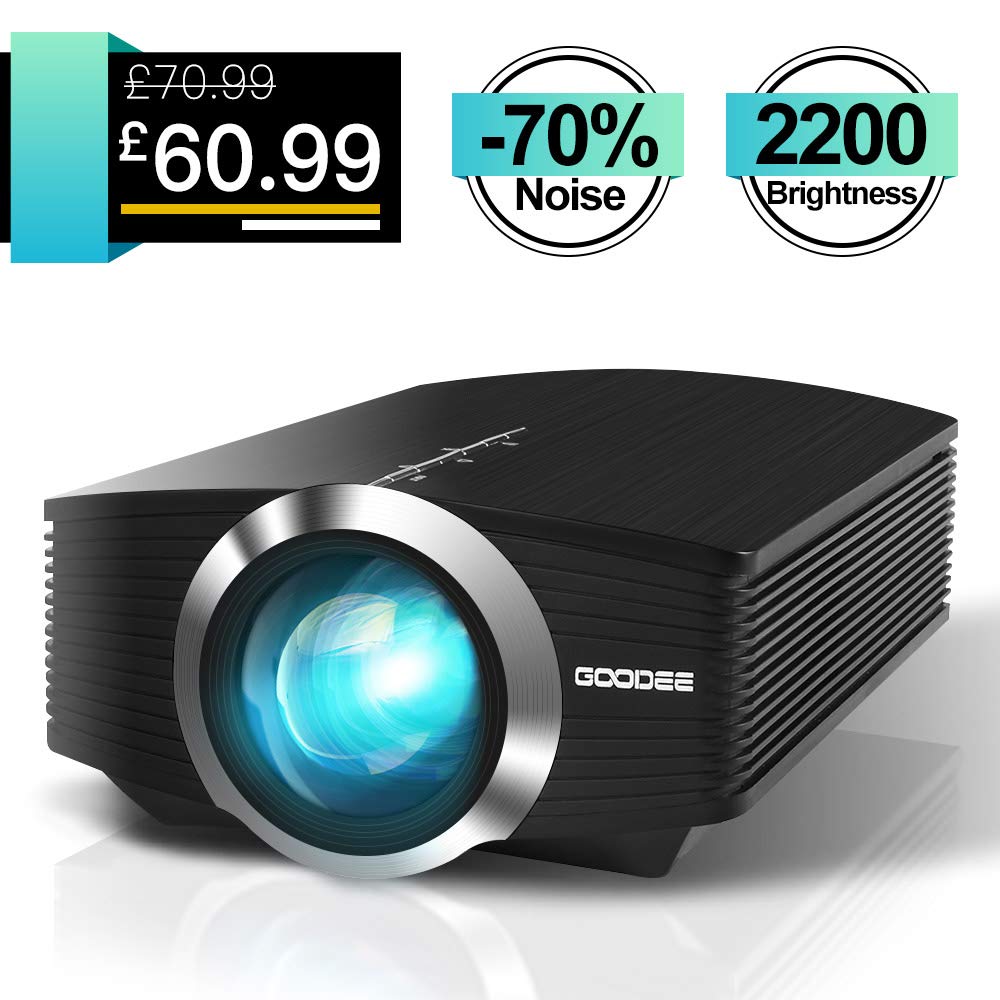 Video Projector, GooDee 2200 lm Luminous Flux LED Source Video Projector Supported 1080P Mini Projector Compatible with Fire TV Stick, HDMI, VGA, USB for Home Cinema Theater Movie Projector