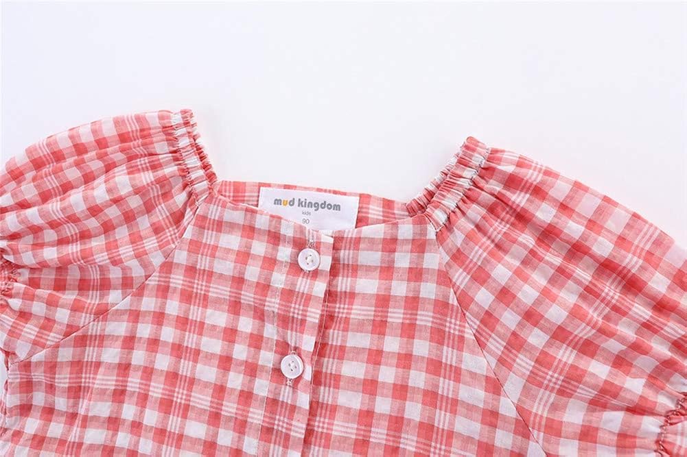 Mud Kingdom Little Girls Blouse Plaid Puff Sleeve Button Down Summer Holiday: Clothing