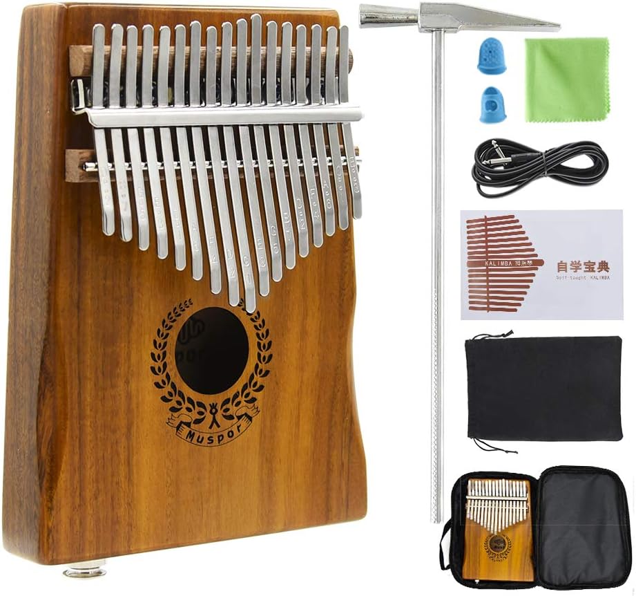 17 Keys Kalimba EQ Thumb Piano Electric Finger Piano Mbira Solid Acacia Wood with Calibrating Tune Hammer and Carry Box, Built-in Pickup and 6.35mm Interface, Perfect Gift for Musical Lovers By VOSTOR