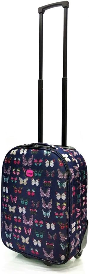 Super Lightweight Expandable Hold Luggage Suitcase Trolley Case Travel Bag 2 Wheels in Large(29"), Medium(25"),Carry-on Approved 18" & 16" (18" Ryanair & EasyJet, Navy Butterflies)