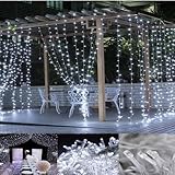 Neretva Window Curtain Icicle Lights, 304 LEDs String Fairy Lights, 9.8x9.8ft, 8 Modes Linkable , Daylight White , Christmas/Wedding/Party Backdrops Decorative Lights