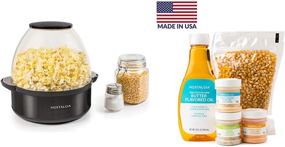 Nostalgia SP6BS Black Stainless Steel 6-Quart Stirring Speed Popcorn Popper with Seasoning, Oil, and Popcorn Kit