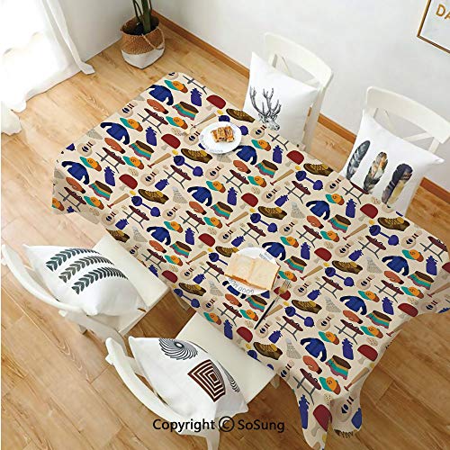 Sport Rectangle Polyester Tablecloth,Competitive Activities Goods Pattern Weights Coats Bowling Pins Ping Pong Gymnastic,Dining Room Kitchen Rectangle Table Cover,60W X 102L inches,Multicolor - Thumbnail 2