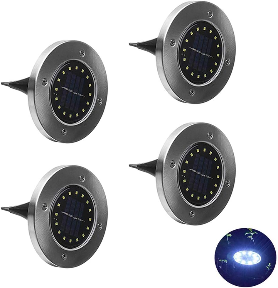 Solar Ground Lights Waterproof, Solar Disk Lights Outdoor with 16 LED for Outdoor Path Way Yard Walkway Garden Decoration (Bright White, 4 P)