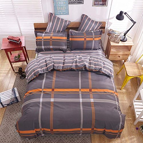 CocoQueen Orange with Brown Stripe Solid Simple Style 4pc Bedding Set Polyester Queen Size Business Man Boys