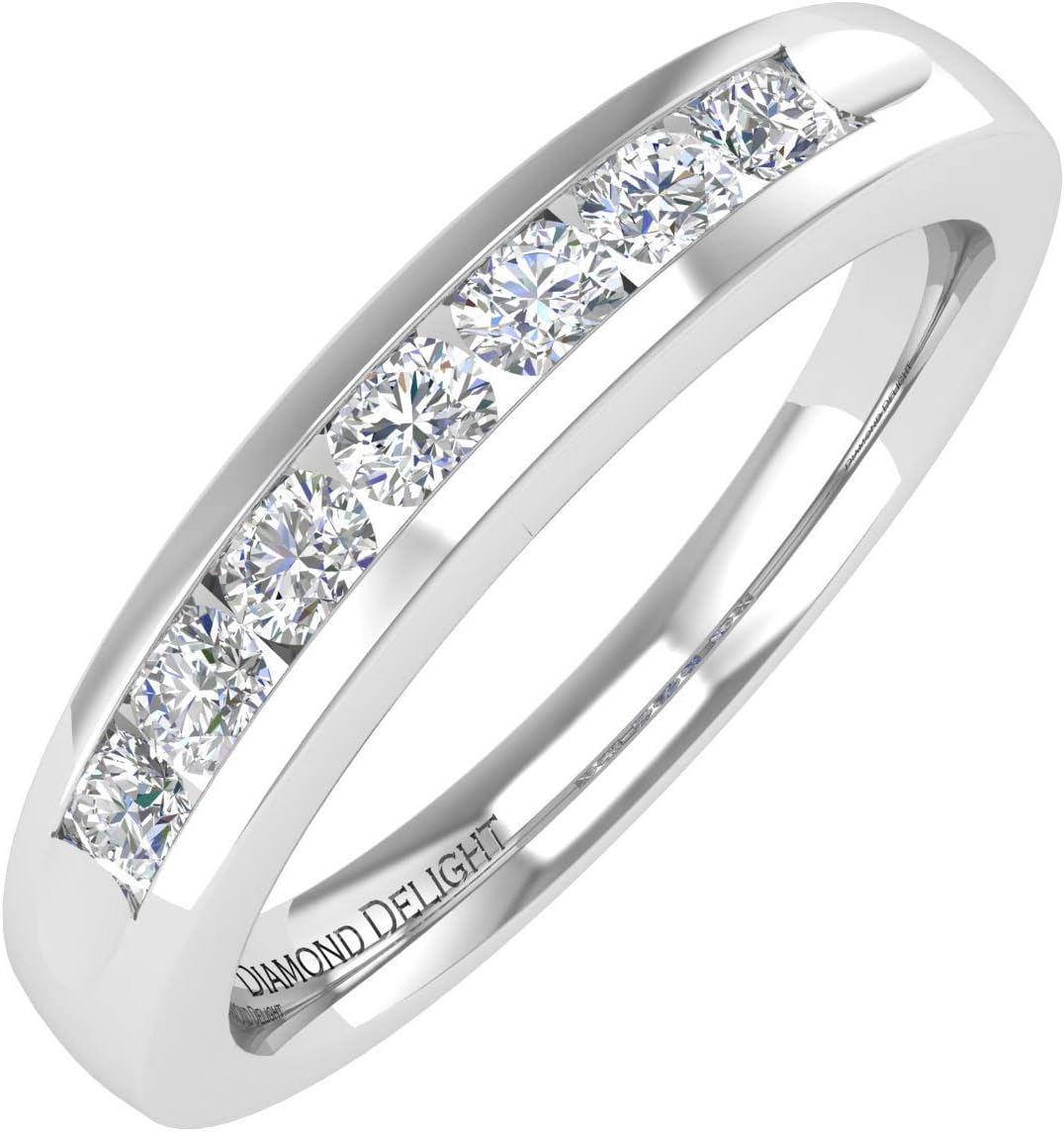 14k White Gold 7 Stone Channel Set Diamond Wedding/anniversary Band Ring (1/4 Carat) - IGI Certified