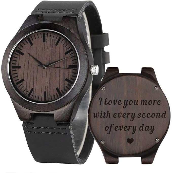 Engraved Wood Watches for Men Husband Gifts I Love You