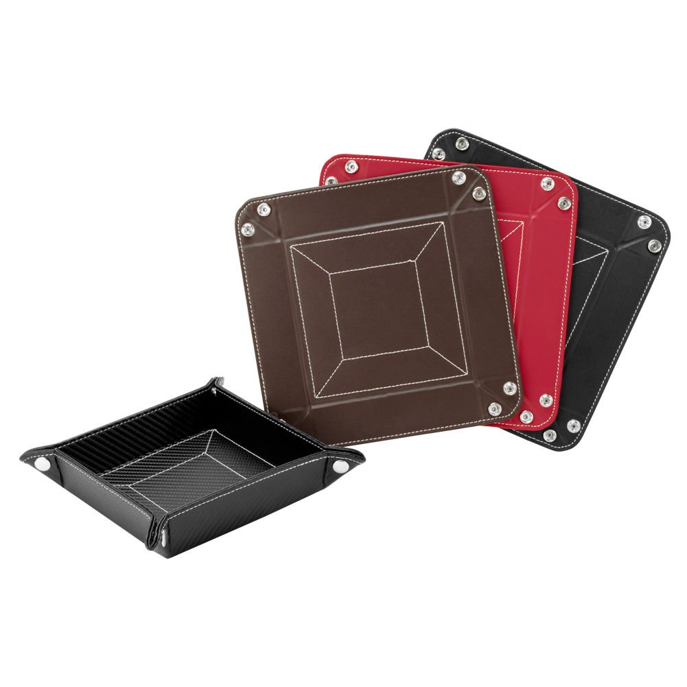 Decorebay Easy Pocket Dump Foldable Travel Leather Valet Tray (Black