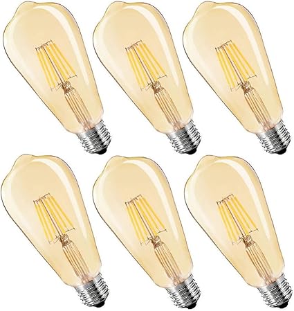 Amazon St64 フィラメント Led電球 エジソンランプ E26口金 6w 50w形相当 電球色相当2700k 広配光タイプ 360度発光 Led電球 クラシック レトロ電球 茶色 シャンデリア用led電球 調光器非対応 6個入 Zycylighting ホーム キッチン 通販