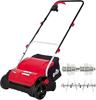 Grizzly Elektro Vertikutierer - Elektrischer Rasen Vertikutierer, Belüfter mit 1200 Watt Motor, 31 cm Arbeitsbreite und klappbaren Griff, Vertikutierer + Lüfterwalze + Fangsack