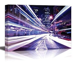 Canvas Prints Wall Art - Modern City at Night - 12" x 18"