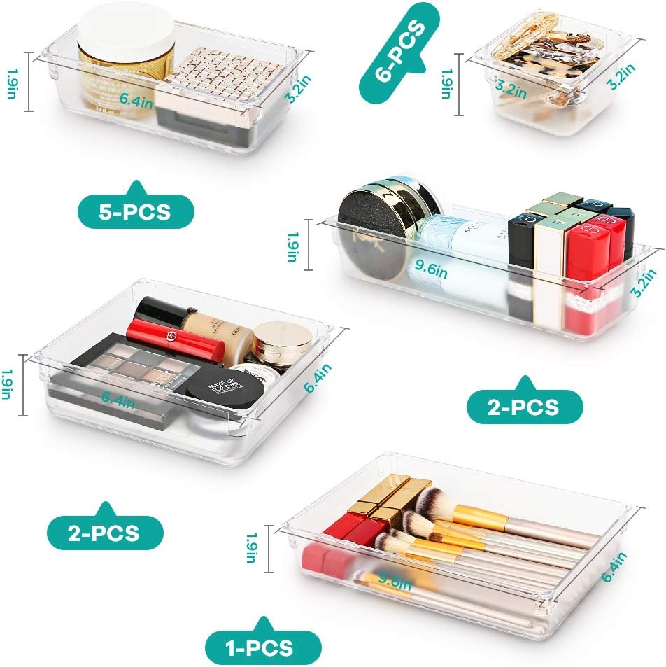 Kootek 16 Pcs Desk Drawer Organizer Set 5-Size Bathroom Drawer Tray Dividers Versatile Storage Bins Plastic Vanity Trays Organizers Divider Container for Dresser Makeup Kitchen Utensil Office: Home & Kitchen