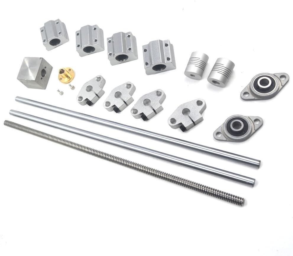 Glvanc, Hot Sale 3D Printer Guide Rail Sets T8 Vertical 2mm Lead Screw + L300mm Shaft Optical Axis + Pillow Block Bearing + Shaft Coupling + Linear Slide Block + Rail Shaft Support Pack of 17