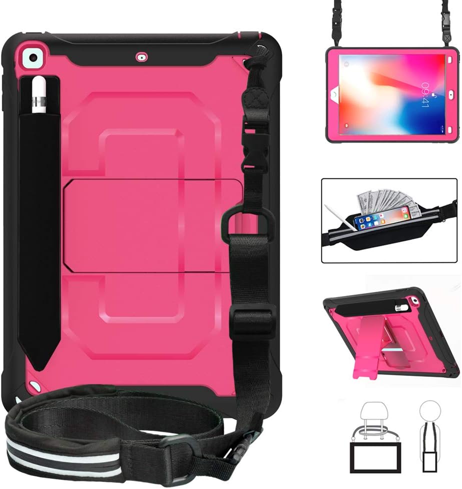 ZenRich New iPad 9.7 Inch 2017/2018 Rugged Case with Hybrid Heavy Duty Protection and Built-in Pencil Holder and Kickstand for Apple iPad 9.7 2017 / iPad 9.7 2018 (Rose)