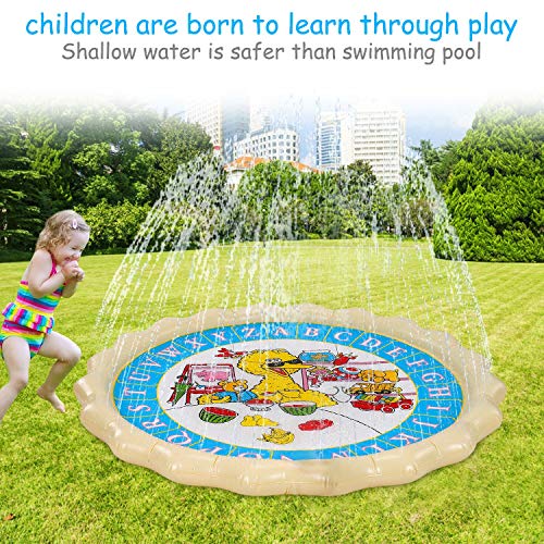 Supkiir Sprinkler Pad for Kids, Splash Play Mat for Learning, Inflatable Water Toys for Boys and Girls-"from A to Z" Outdoor Swimming Party Sprinkler Pool for Toddlers and Children