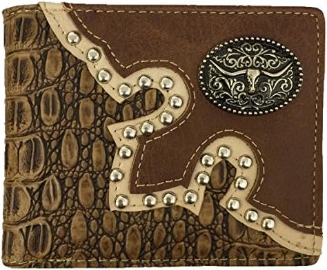 Long Horn Mens Wallet Texas Western Bifold Horse Shoes W041-14 Crocodile Brown