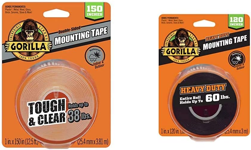 Gorilla Tough & Clear Double Sided XL Mounting Tape, 1" x 150", Clear, (Pack of 1): Home Improvement