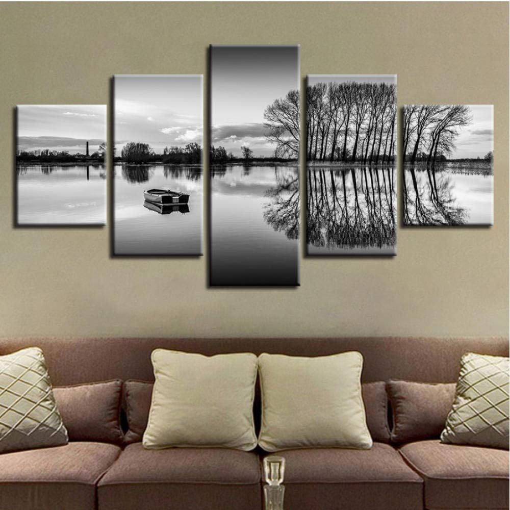 dhkawja Canvas Painting Art Modular 5 Pieces Black And White Pictures