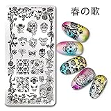 NICOLE DIARY 1Pc Rectangle Stamping Plate Skull Rose Pattern 4.7x2.4inch Nail Art Image Plate