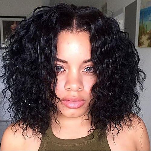Sarahwig Short Bob 13x4 Lace Front Human Hair Wigs for Black Women with Baby Hair Pre Plucked Loose Curly Brazilian Remy Hair Lace Front Short Bob Wigs 130% Density(10inch, Natural Black)