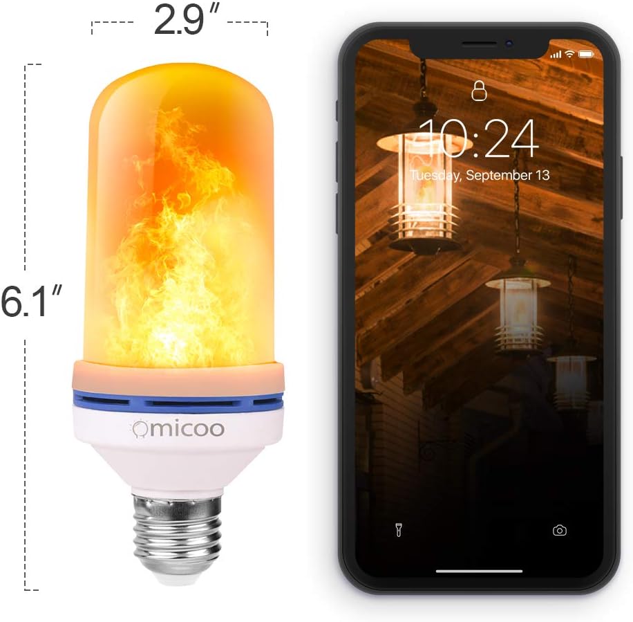 Omicoo LED Flame Effect Light Bulb (2 Pack), 4 Modes Flame Light Bulbs with Gravity Sensor, E26 A19 Base, Vintage Flame Bulb for Atmosphere Festival Christmas Decoration - - 