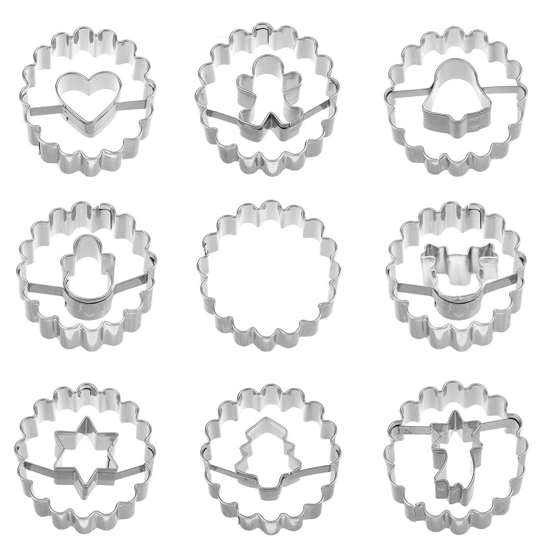 Christmas Cookie Cutters, 8 Piece Xmas Biscuit Cutters, Christmas Pastry Cutter, Stainless Steel Linz Christmas Shape Cutter for Fondant DIY Baking