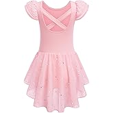 Zaclotre Girls Ruffle Sleeve Ballet Leotard with Skirt Criss-Cross Back Dance Dresses Outfit
