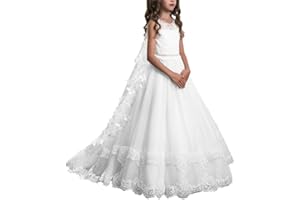 PLwedding Lace Flower Girls Dresses Kids First Communion Dress Princess Wedding Pageant Ball Gown