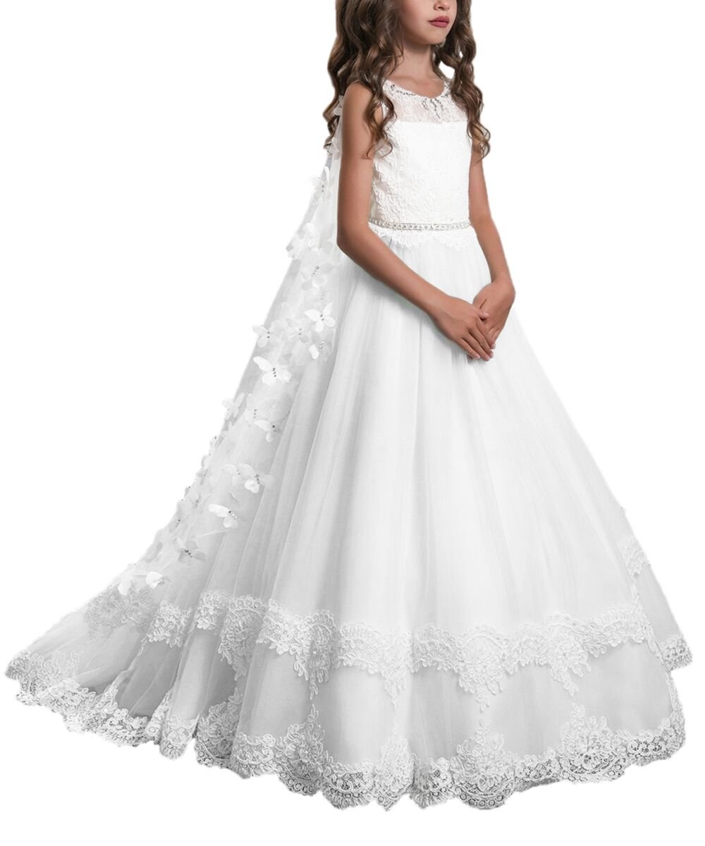 Photo 1 of *BROKEN ZIPPER* PLwedding Lace Flower Girls Dresses Girls First Communion Dress Princess Wedding Size 10 White