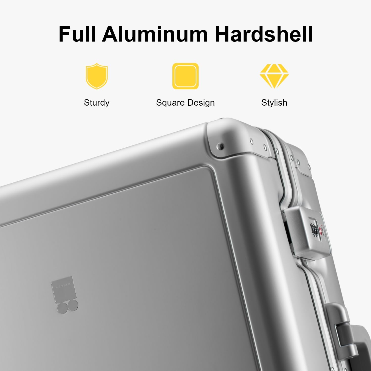 LEVEL8 Gibraltar Carry on Luggage, 20 Inch Aluminum Zipperless Luggages Airline Approved, Hardside Suitcase with TSA Lock and Spinner Wheels, Silver