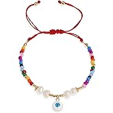 BXDA Bohemia Gold Seed Beads Pearl Bracelets for Women, Dainty Handmade Adjustable Boho Colorful Friendship Strand Bracelet Summer Beach Jewelry Gift