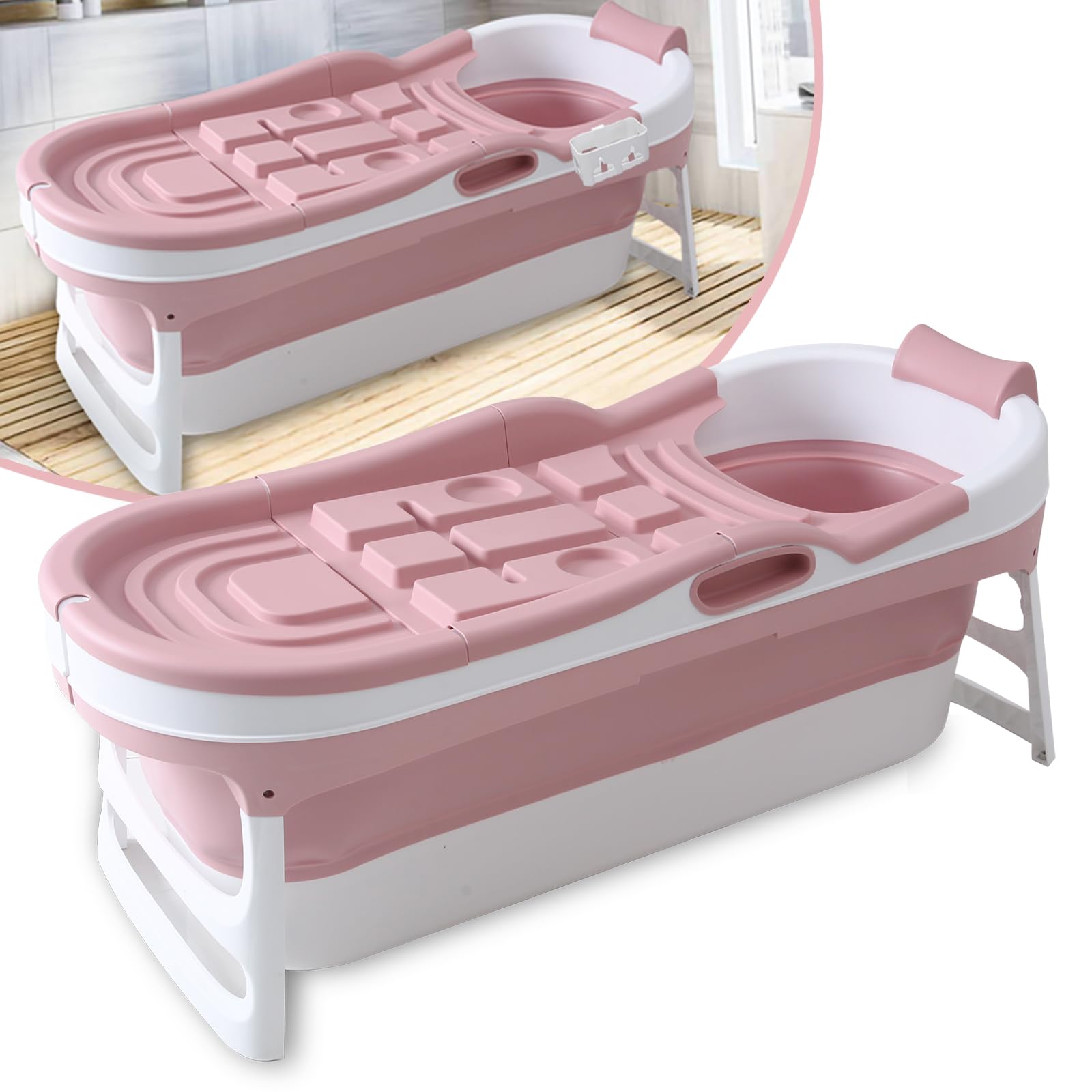 Photo 1 of 62" Large Portable Bathtub for Adult - Free Standing Surround Collapsible Bathtub, Suitable for Family Sweat Steaming, Hot Bath, Ice Bath (Pink)