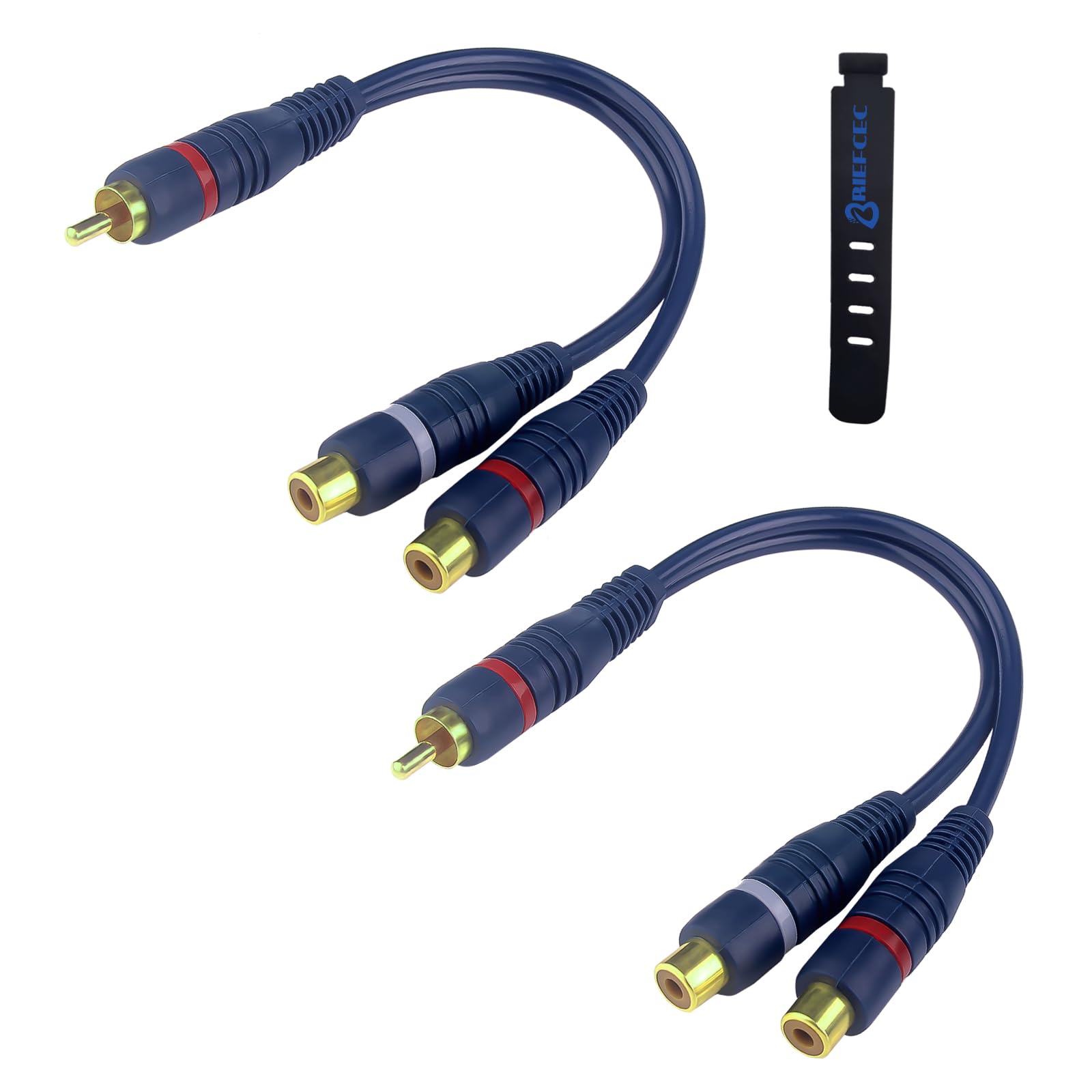 BRIEFCEC RCA Splitter Cable, 15cm rca Y Adapter 1 Male to 2 Female Extension Cable RCA to JACK for Subwoofer, Speaker, AMP, Turntable, Receiver, Home Theater(2Pcs, Blue) — image 1