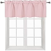 DWCN Valance Curtains Blackout Valance for Kitchen Solid Rod Pocket Window Treatments Curtain Valance for Kitchen Bathroom Windows 52x18 inch Long, 1 Panel Blush Pink