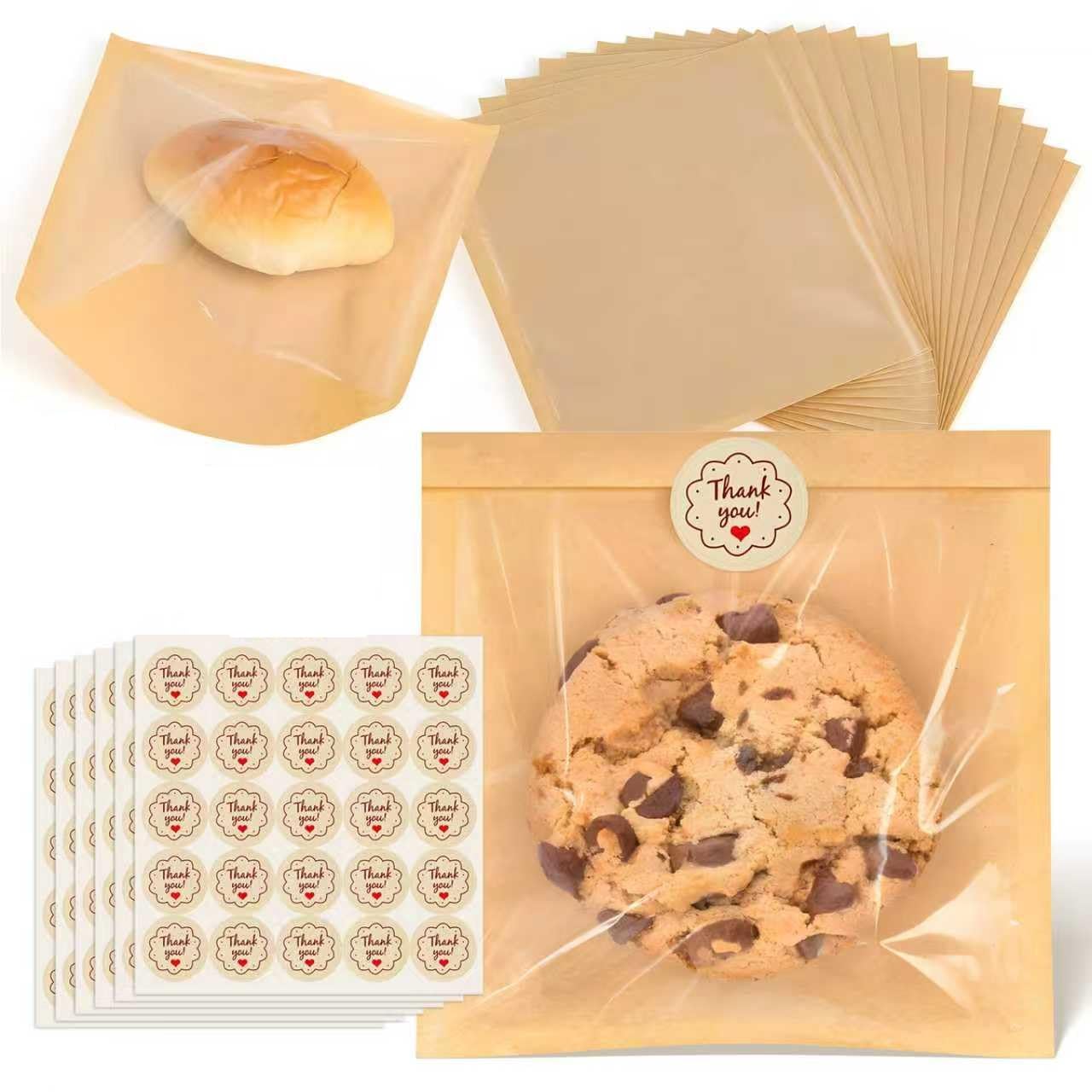 Photo 1 of 160 Pack Cookie Bags for Packaging with Seal, 7.5 x 7.1 Inch Bakery Bags with Window, Grease Resistant Donut Bags To Go for Cookies Packaging Treat, Scone, Brownie, Snacks