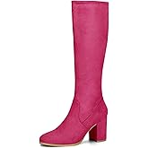 Allegra K Women's Side Zipper Chunky Heel Knee High Hot Pink Boots 7.5 M US -